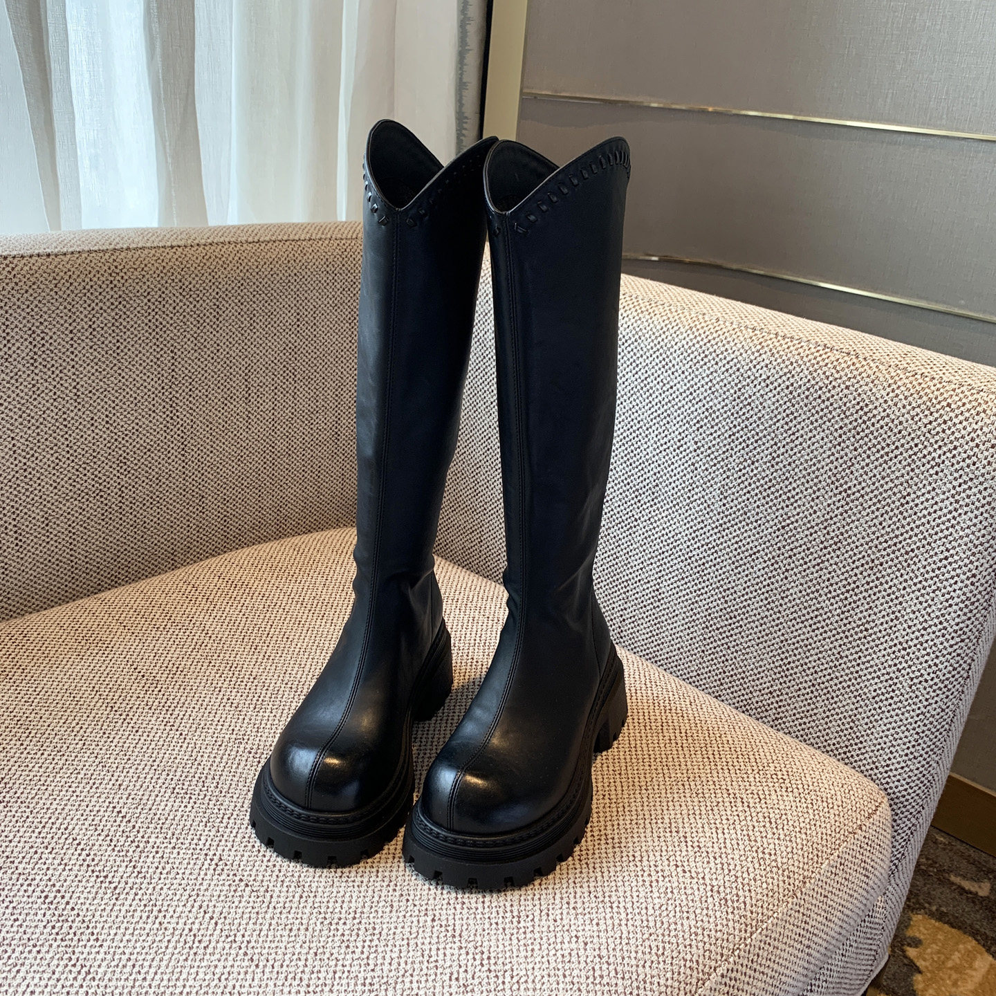 【TFM】骑士靴女厚底增高6.5CM加绒显瘦V口高筒女靴子长靴不过膝,淘宝优惠券,粉丝福利购,淘宝优惠卷