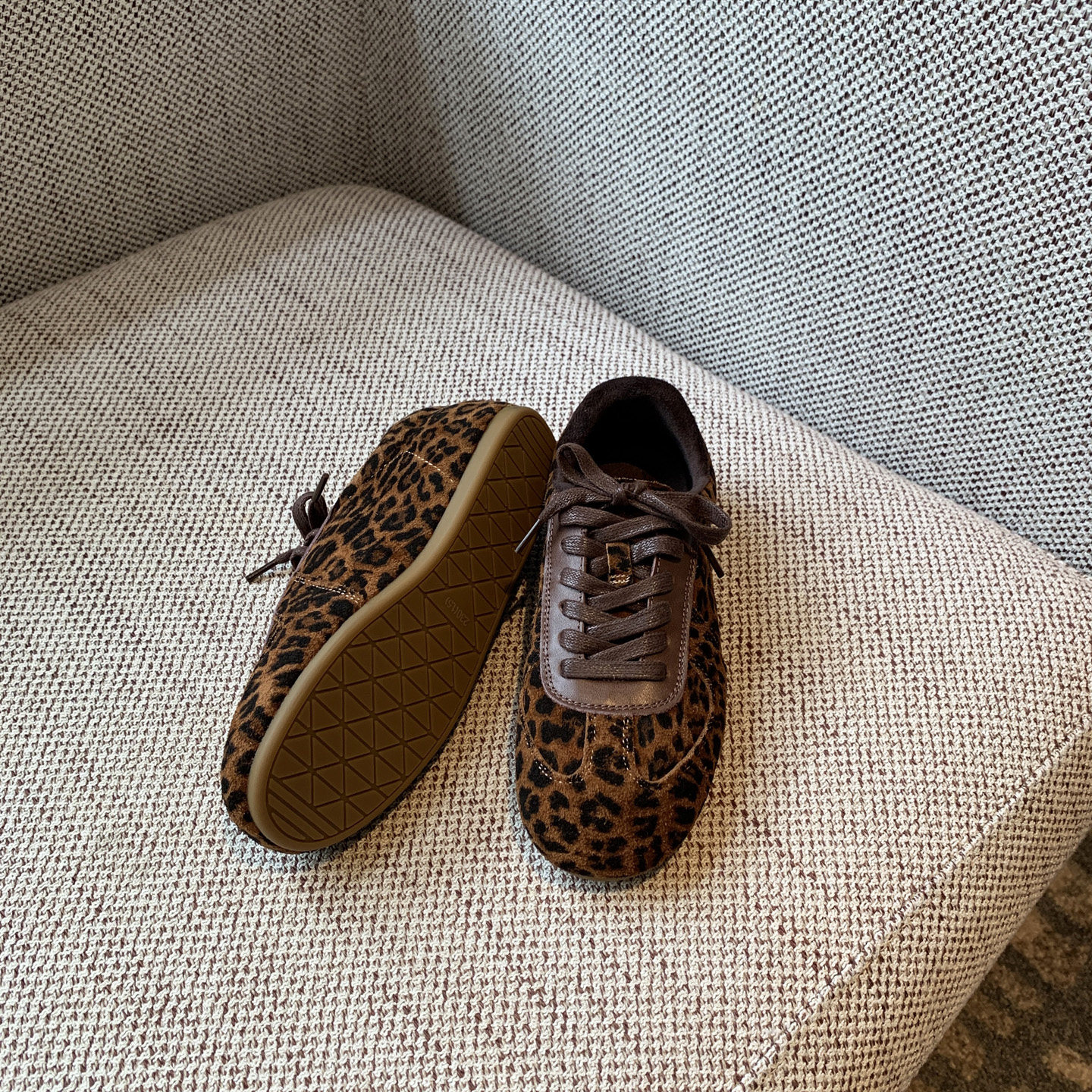 【TFM】内里加绒~豹纹德训鞋女磨砂皮复古系带舒适软底平底休闲鞋,淘宝优惠券,粉丝福利购,淘宝优惠卷