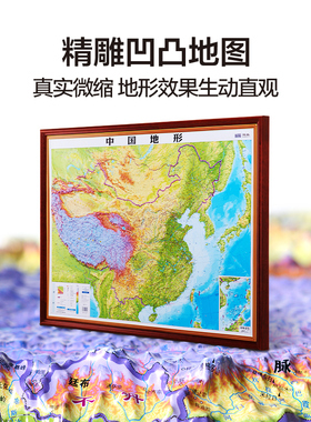 【3d立体地图框图】中国世界地形图三维地貌办公室装饰画背景挂图