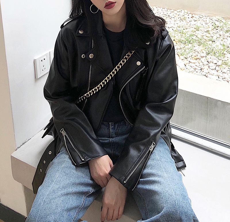 秋装新款韩版休闲机车皮夹克仿绵羊皮 皮衣女外套 PU MSstudio 2018 秋装新款韩版休闲机车皮夹克仿绵羊皮 皮衣女外套 PU MSstudio 2018