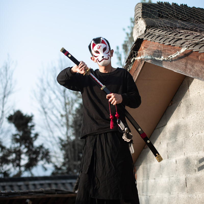 带鞘居合拔刀剑道唐横秋水武士刃索隆太刀木刀竹儿童玩具刀未开刃_虎窝淘