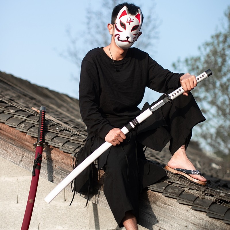 带鞘居合拔刀剑道唐横秋水武士刃索隆太刀木刀竹儿童玩具刀未开刃_虎窝淘
