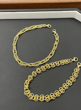 S925银镀金小众刻花金丝雀手链甜酷设计感配链ins时尚双扣延长链