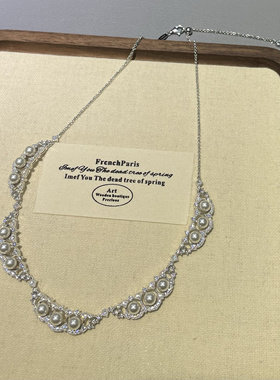 豌豆公主珍珠蕾丝女王S925银镀金欧美风经典时尚轻奢精致气质项链