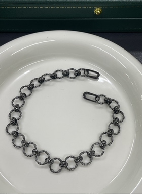 意大利进口工艺S925银暗黑银个性款麻花圆圈款工手链女半珠半链