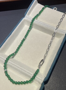 S925银镀白金子母旦圈链DIY翡翠珍珠半珠半链时尚百搭ins风银配