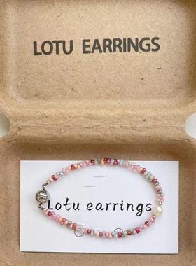 Lotu earrings-梦幻粉花生珠套装串珠项链