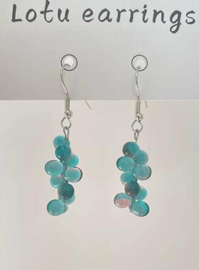 Lotu earrings-湖蓝色葡萄耳环