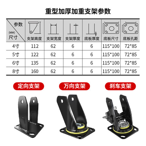 万向轮支架配件重型寸加厚轮脚轮配万向轮抗冲击支架重型加厚瓦兴 - 图1