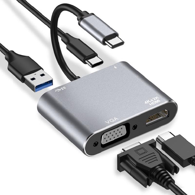 Type-c转HDMI VGA USB 3.0 4 in 1电脑投影仪转换器手机连接电视 - 图0