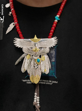 925纯银菊地健老鹰羽毛套链