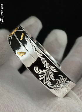 银创菊地健射线唐草24k错金手镯