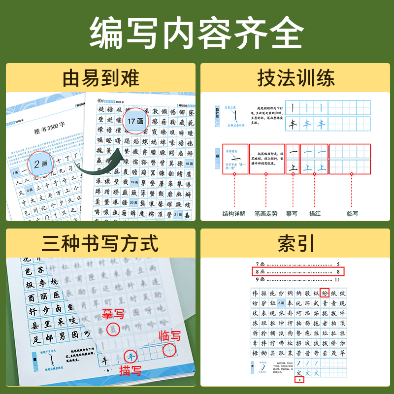 衡水体中文字帖汉字练字本高中生初中生楷书练字女生手写行楷字帖练字本墨点荆霄鹏行楷硬笔书法练字帖语文字帖衡水体女-图3