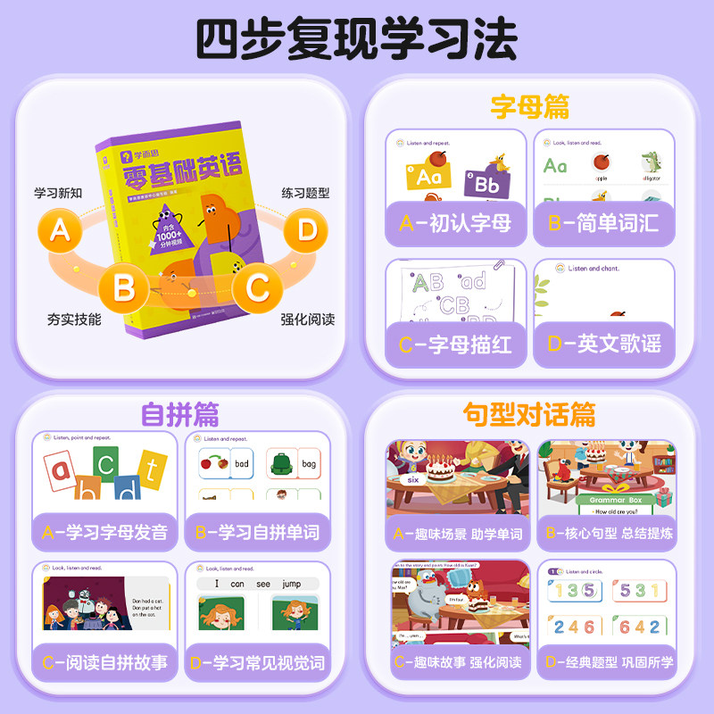 学而思零基础英语套装哈佛外教英语天天练小学英语入门学习强化训练字母单词记背自然拼读内含1000+分钟视频教学课程英语秘籍正版