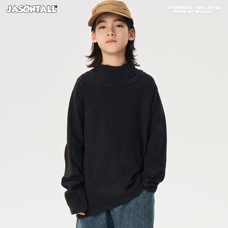 ZAIXIONGJIA◆深灰黑连帽打底T恤上衣打秋冬打底衫儿童童装卫衣棉