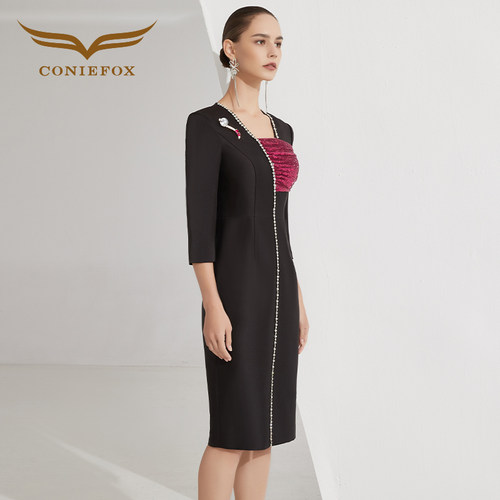 创意狐晚礼服高端轻奢小众宴会主持人气质小礼裙演出服修身连衣裙 - 图0