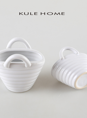 KULEHOM田园风复古螺纹陶瓷花篮