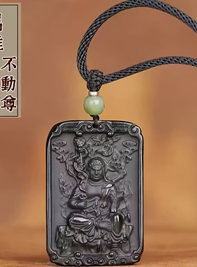 黑曜石本命佛项链男女本命年生肖马本命年转运生肖守护神男女吊坠