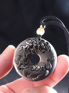 冰种黑曜石十二生肖平安扣本命年转运珠吊坠男女项链马年挂件