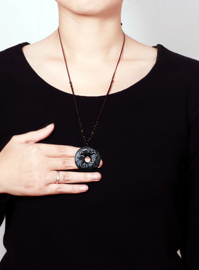 灵蛇进禄吉贵宏黑曜石吊坠2026属牛的吉祥佩戴物生肖牛平安扣项链