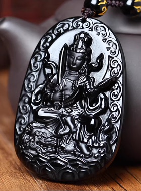 黑曜石守护神佛像生肖兔普萨吊坠