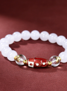 九转文殊心咒手链2026马年本命年吉祥物九眼天珠白玉髓手串