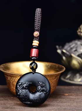 金蟾拜象吉宏黑曜石吊坠2026年属龙吉祥佩戴物生肖龙项链挂件男女