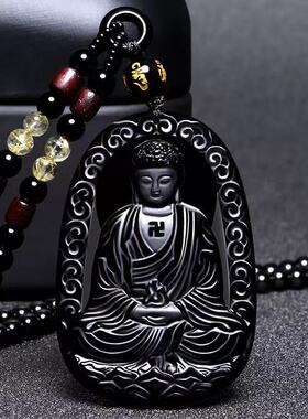 2026年新款乌金黑曜石12十二生肖本命佛吊坠女男八大守护神项链