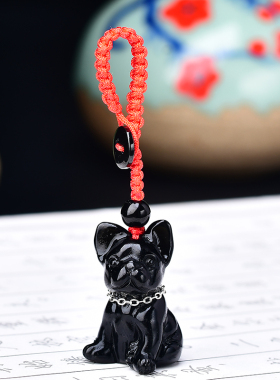 天然黑曜石狗吊坠生肖属兔小狗