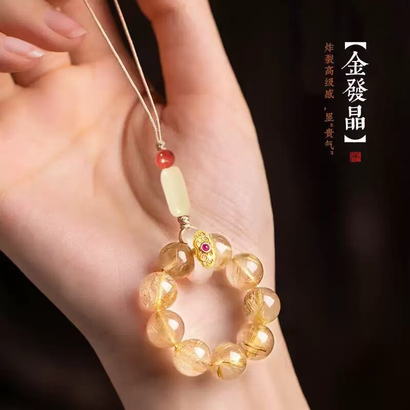 Blonde crystal bracelet ring anti-fall lanyard jade hand twist anti-loss hanging decoration pendant mobile phone chain