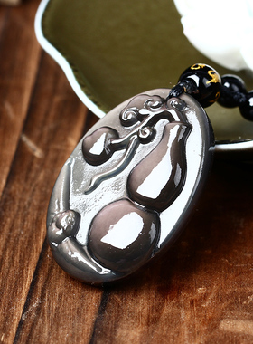 葫芦项链黑曜石水晶饰品吊坠