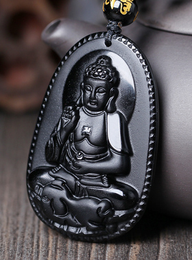 乌金黑曜石阿弥陀佛2026年生肖属猪本命佛守护神吊坠项链男女