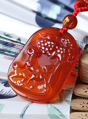 2026年羊财满贯红玛瑙吊坠项链红玛瑙三羊开泰项链男女礼物