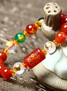 属虎属猪寅亥六合虎猪赴吉瑞转运珠黑曜石玛瑙手链男女款饰品