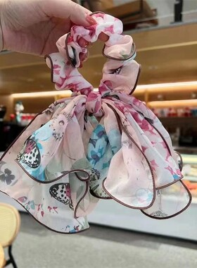 碎花网纱大肠发圈印花发绳女马尾扎头发皮筋蝴蝶结头饰飘带头绳夏