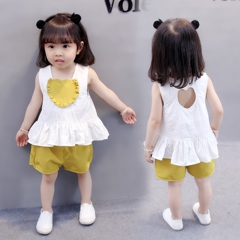 女童1夏装女宝宝衣服2夏季3岁婴幼儿4洋气短袖背心两件套装韩版潮 - 图1
