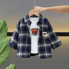 Spring and autumn pure cotton boys' long-sleeved shirt