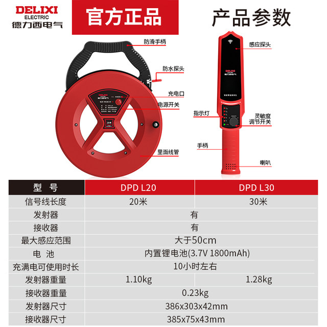 Delixi test blocking instrument plug-in device electrical pipeline detector pvc underground line pipe plugging and plug-in tool probe