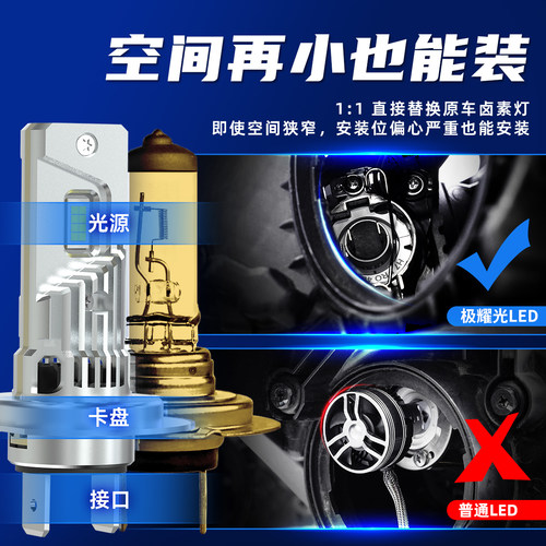 直插式LED汽车大灯泡H7近光H11远光9005自带解码超亮聚光极耀光H4 - 图1