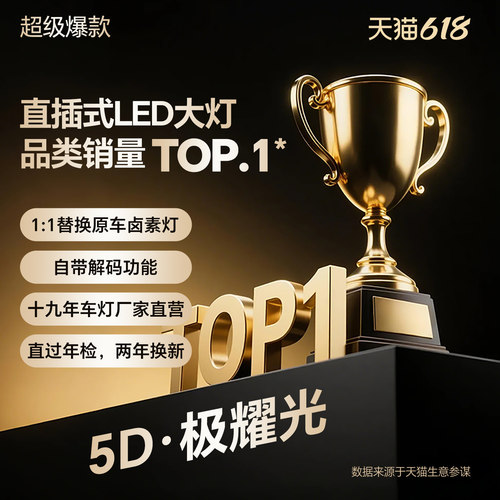 直插式LED汽车大灯泡H7近光H11远光9005自带解码超亮聚光极耀光H4 - 图0