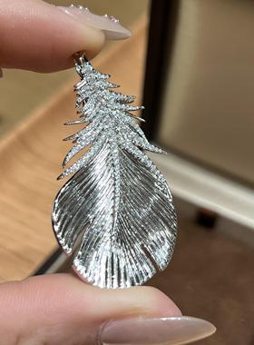 vintage重工闪钻羽毛胸花别针