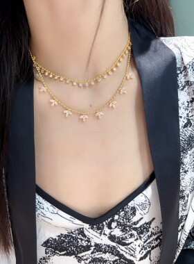 复古仿真钻纯银流苏项链女