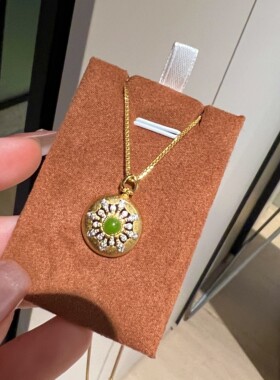 碧玉纯银镀金女手工拉丝项链