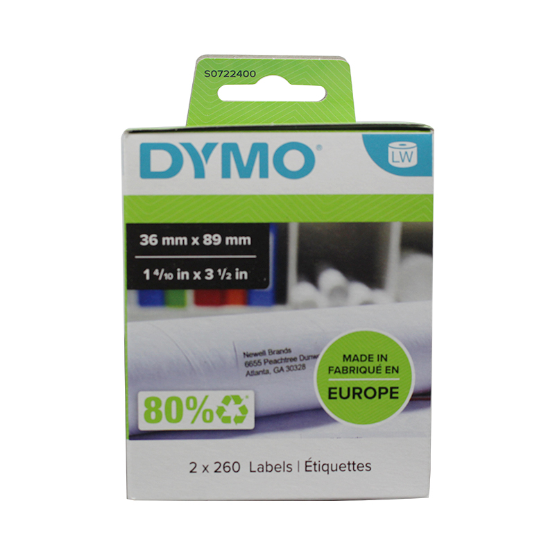 Dymo达美条码打印机99012不干胶热敏条码标签纸S0722400适用dymo LW450/LW550条码机89*36mm 260张/卷 2卷/盒 - 图0