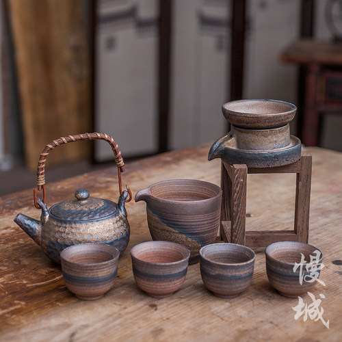 创意粗陶茶漏套装茶叶过滤器滤网茶具配件茶漏架泡茶陶瓷茶隔茶滤 - 图2