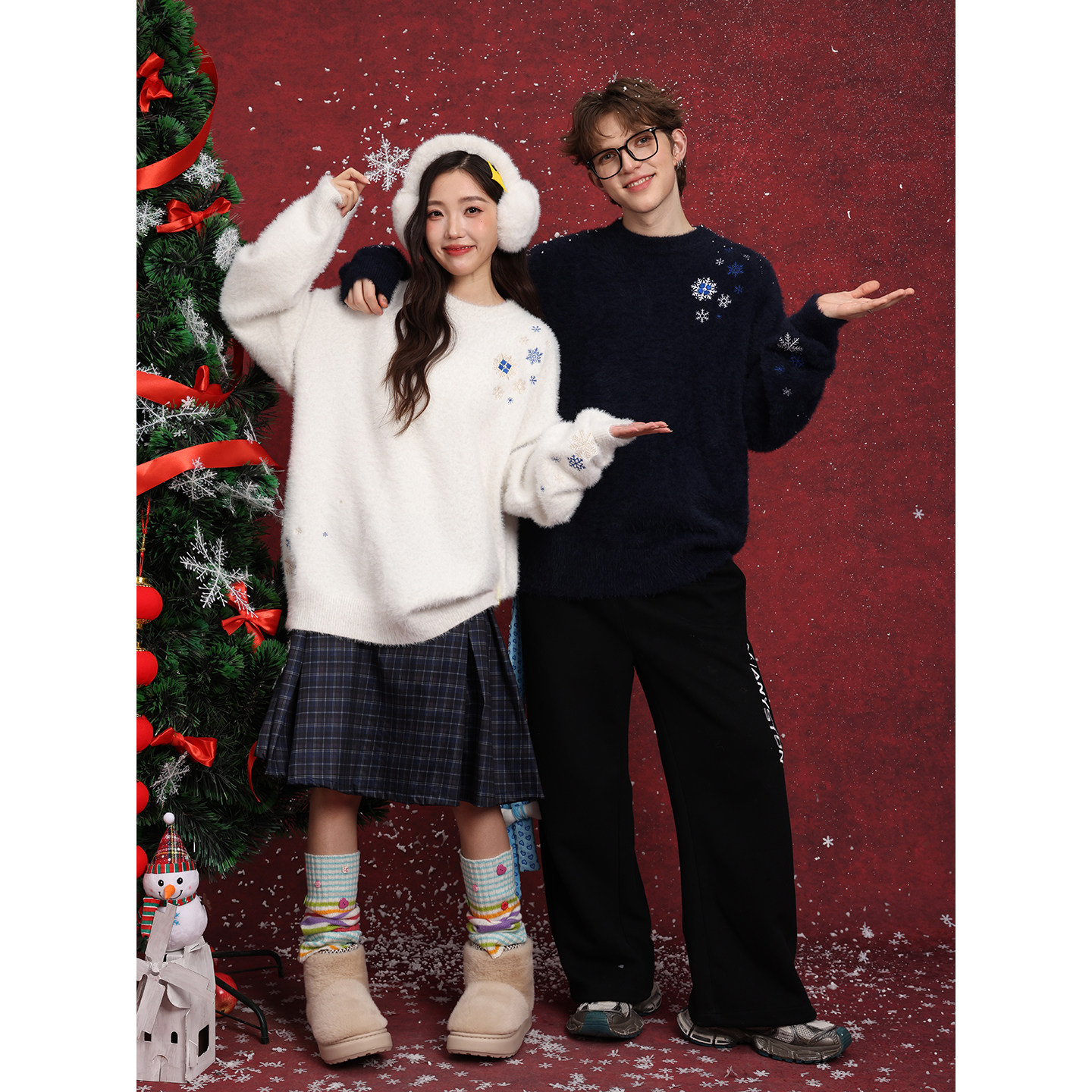 MANYSTON美式雪花刺绣圆领毛衣男款冬季情侣百搭松弛感针织衫上衣,淘宝优惠券,粉丝福利购,淘宝优惠卷