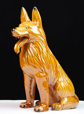 手工陶瓷狼狗摆件生肖狗家居客厅守门唐三彩装饰现代工艺礼品摆设