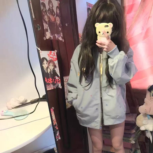 美式星星满印棒球服外套女2025春季新款学生小个子韩版bf宽松夹克 - 图3