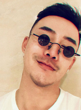 超小框圆形墨镜男个性凹造型复古