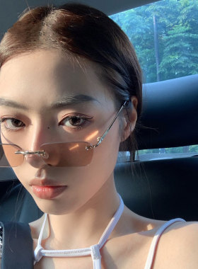 个性无框窄边墨镜男女斯文范韩版